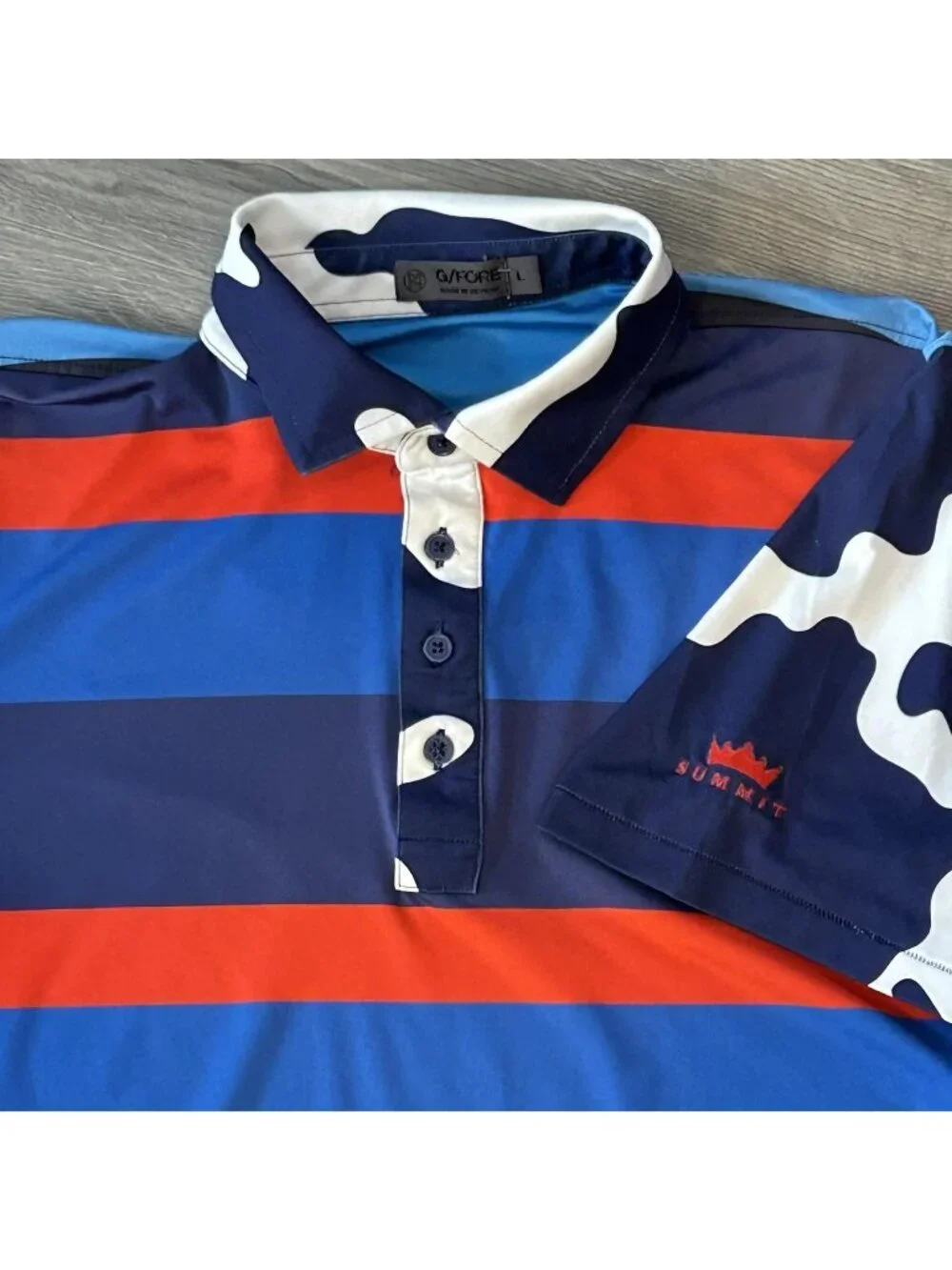 G/FORE Polo Shirt Mens L Blue Stripe Camo Summit Crown Golf Performance Stretch